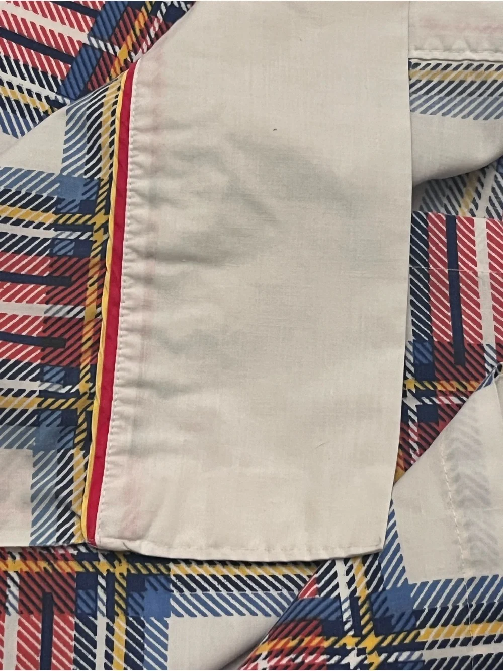 Vintage Plaid Cotton king size Flat sheet in Red, Blue, yellow & White